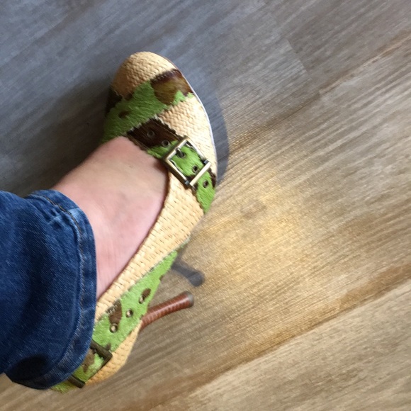 naughty monkey Shoes - Green, Brown, & Beige Heels
